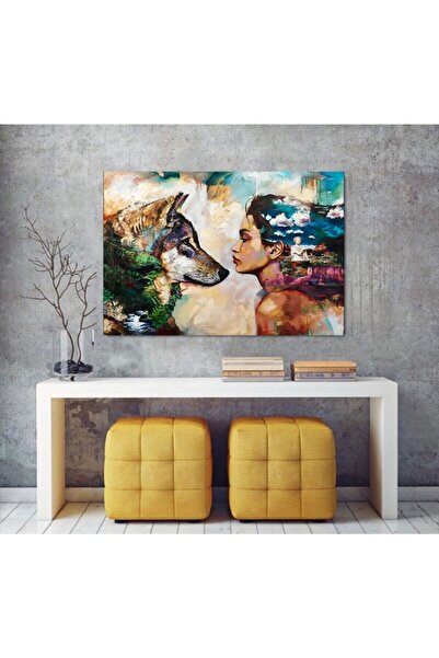 KanvasSepeti Pictură în ulei Aspect Lup și Fată Canvas Canvas Canvas