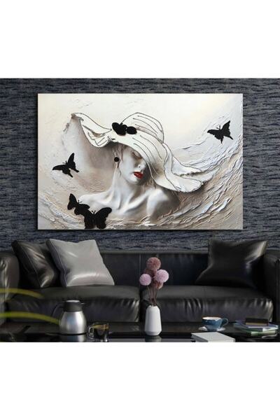 Tablo Deposu Ulje na platnu: Moderna žena sa belim šeširom, slika na platnu, ...