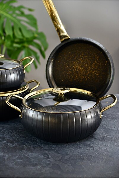 şirin eşyalarım OMS 7 Piece Meridian Black Cookware Set - Black