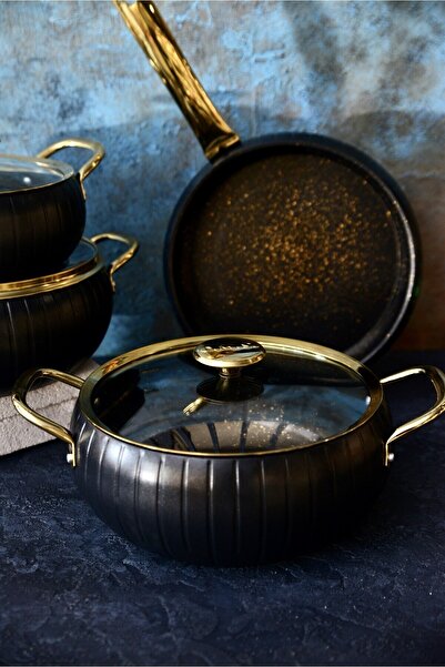 şirin eşyalarım OMS 7 Piece Meridian Black Cookware Set - Black