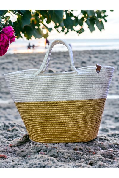 MaVaux Τσάντα παραλίας Jute Straw Look Τσάντα με λαβή γιούτας Vegan Bag