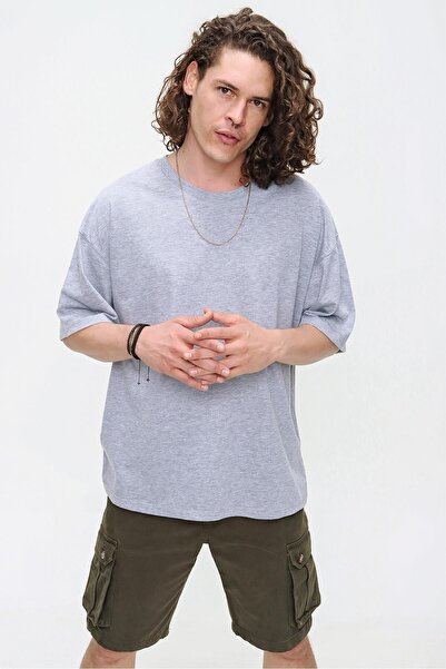 CHUBA Ανδρικό ανοιχτό γκρι Crew Neck Oversize Basic βαμβακερό μπλουζάκι 21s102