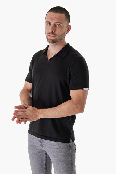 CHUBA Men's Polo Neck Contrast Line Detailed Cotton Thin Knitwear T-shirt Black 22sm209