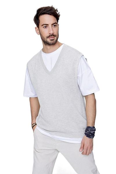 CHUBA Ανδρικά πλεκτά βαμβακερά πουλόβερ με άνετη εφαρμογή με λαιμόκοψη σε γκρι 22sm214