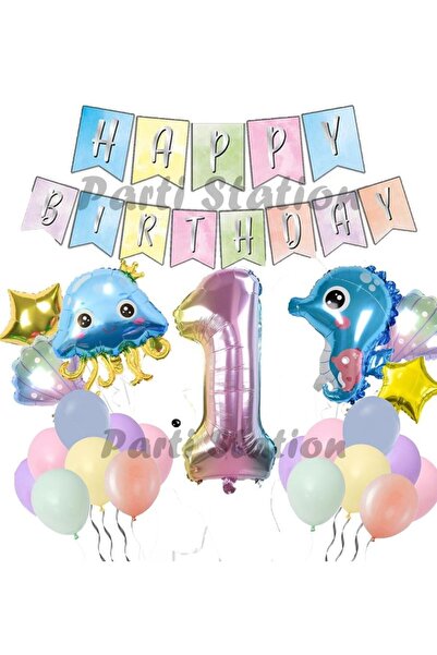 Parti Station مجموعة بالونات عيد ميلاد سعيد لحيوانات المحيط ومخلوقات البحر بع...