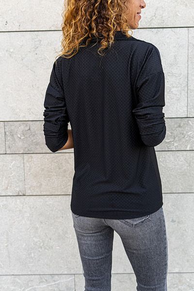 Güneşkızı Schwarze selbststrukturierte Damenbluse mit Polokragen Gk-bst2821