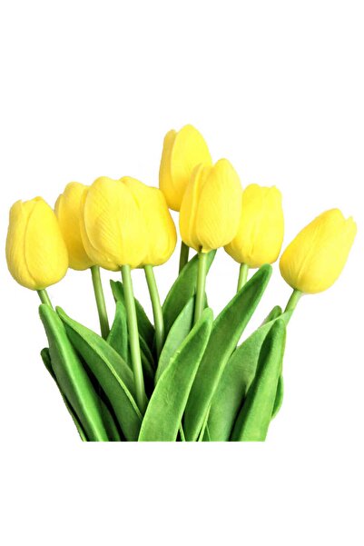 Yapay Çiçek Deposu Yapay 8li Islak Lale Buketi Gerçek Doku Sarı