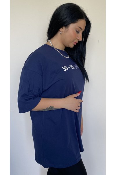 Butik Nilyam تي شيرت نسائي مقاس كبير 21020 أزرق داكن