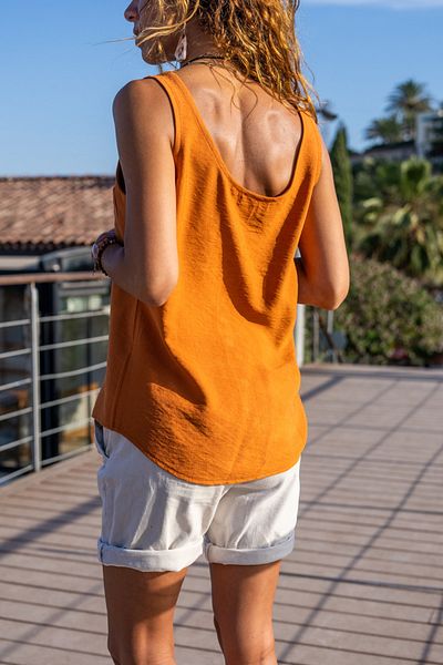 Güneşkızı Women's Tile Strap Buttoned Linen Blouse GK-BST2910