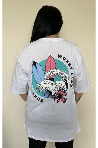Butik Nilyam Large Size Women's T-Shirt Wave Printed 21021 White