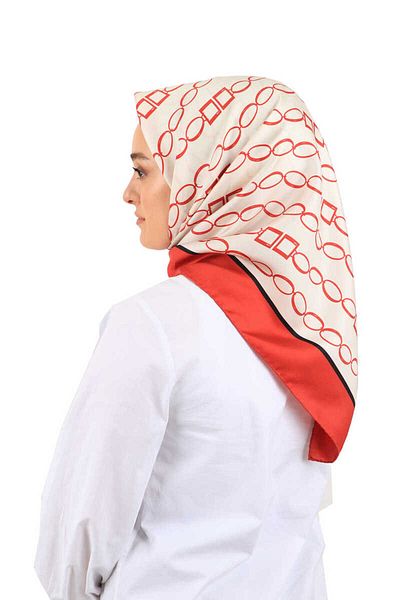 Bursa İpek Red Chain Pattern Twill Silk Scarf