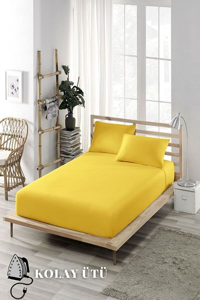 ELY PARKER 160x200 Easy-Iron Fitted Sheet Set-high Beds-yellow