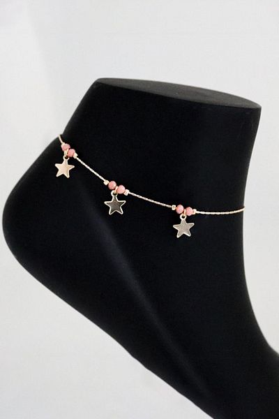 EUROMODA Gold Colored Anklet Foot Accessory with Stars Design