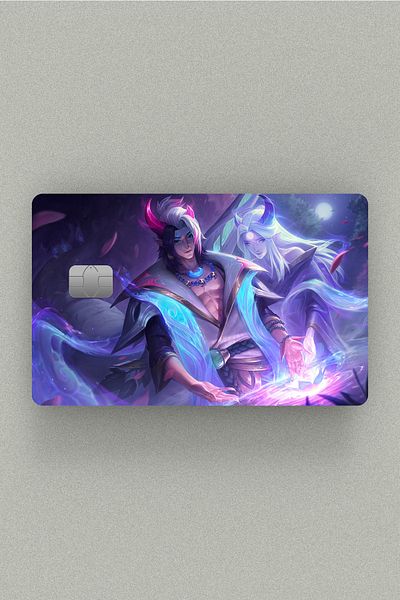 Namgo Προσαρμοσμένο Gamer LOL Spirit Blossom Aphelios Σετ με ή χωρίς τσιπ κάρτα, πιστωτική κάρτα, αυτοκόλλητο με επίστρωση από χρυσό
