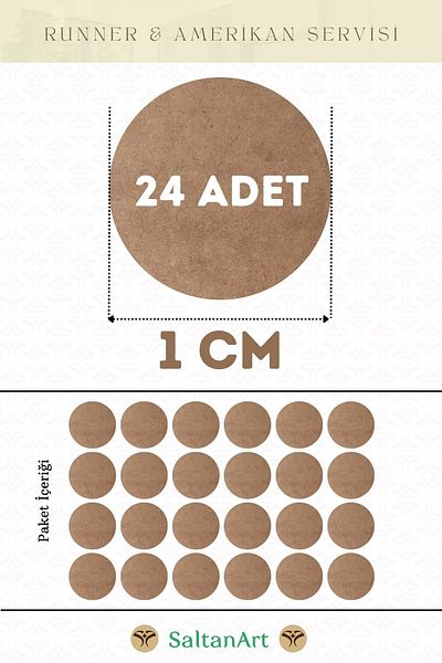 SaltanArt Диаметър 1 см, 24 броя, Supla American Service Runner, MDF, Drolit, магнитна основа, дърво, дебелина 3 мм (2,7 мм).