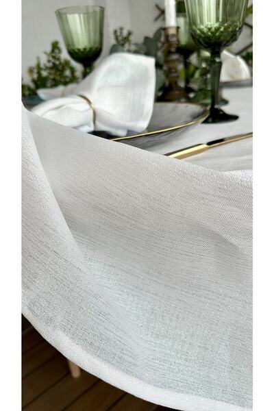 Decamor home Linen Textured Pearlescent Glitter White Round Tablecloth (Napkin Not Included)