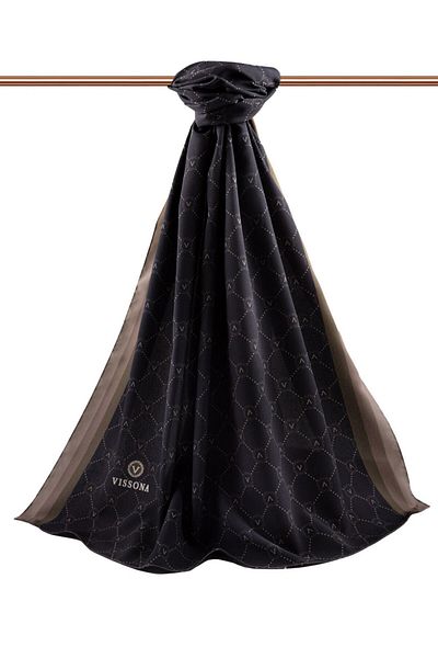 Vissona Γυναικείο σάλι Luxury Medina Silk Μαύρο - Χρώμα πέτρας