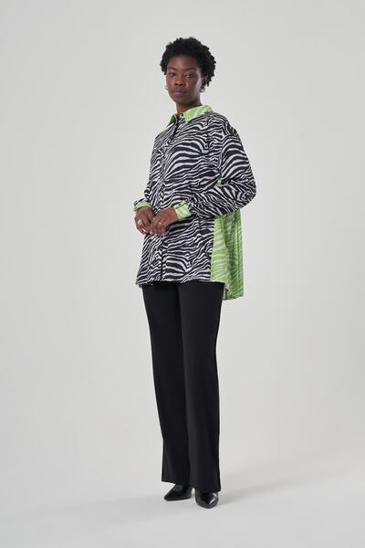 Mizalle Zebra Black Tunic with Pleat on the Back