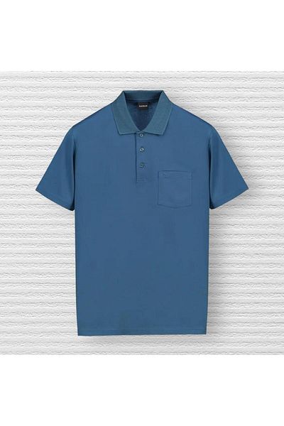 Sarar Tricou cu gât polo clasic, 100% bumbac, culoare benzină, cu buzunare