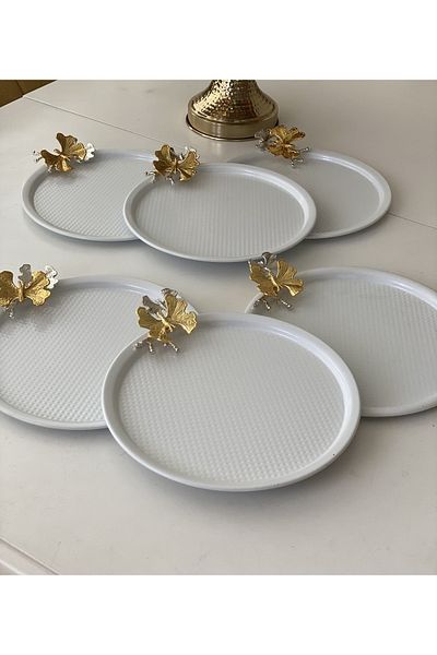 Elzemm store Stylish White Color 6 Piece Butterfly Accessory Presentation Tray Luxury Presentation