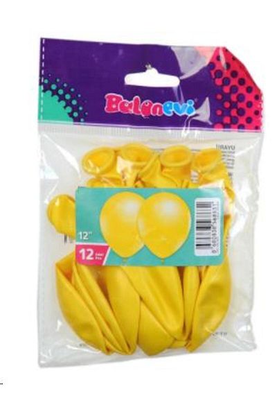 BalonEvi Balonevi̇ Metallic Balloon 12'' Yellow 12 Pack