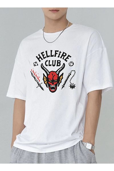 DEEPSENCE Μπλουζάκι Unisex Oversize White Hellfire Clup Μπροστινό τυπωμένο