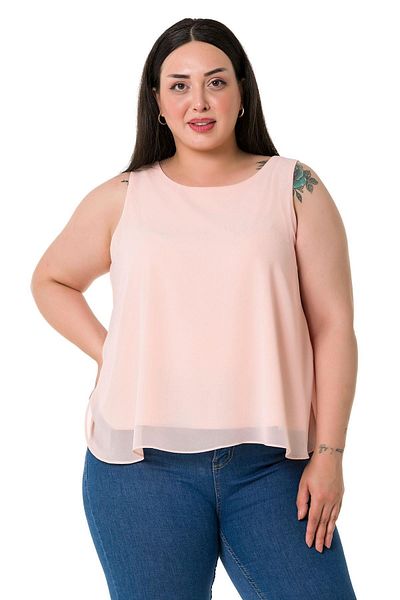 DISENTIS MODEST Plus Size Back Tie Λεπτομερής μπλούζα σιφόν σε σκόνη