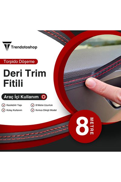 C9 8 Meters Leather Trim Tape with Red Stitching