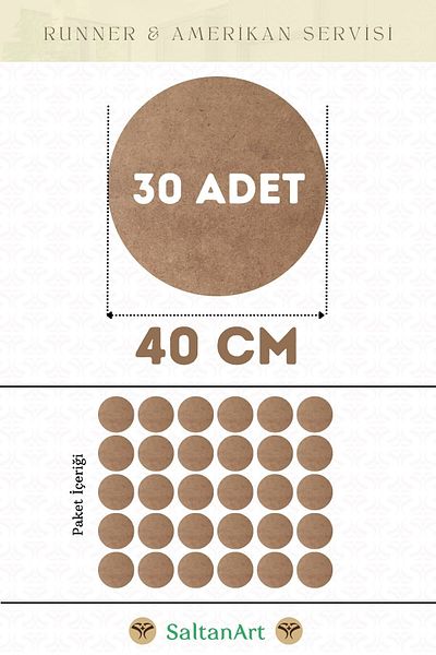 SaltanArt Диаметър 40 см, 30 броя, Supla American Service Runner, MDF, Drolit, магнитна основа, дърво, дебелина 3 мм (2,7 мм).
