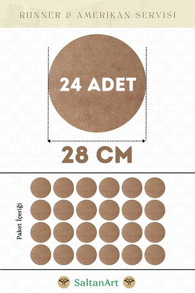 SaltanArt 28 εκ. Διάμετρος 24 ΤΕΜ Φόρτες American Service Runner MDF Drolit Magnet Έξι Ξύλο 3 χιλιοστά (2,7 χιλιοστά) Πάχος