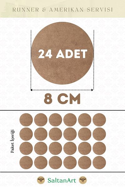 SaltanArt Диаметър 8 см, 24 броя, американски сервизен бегач, MDF, Drolit, магнитна основа, дърво, дебелина 3 мм (2,7 мм).