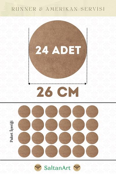 SaltanArt 26 εκ. Διάμετρος 24 τμχ Φόρτες American Service Runner MDF Drolit Magnet Six Ξύλο 3 χιλιοστά (2,7 χιλιοστά) Πάχος