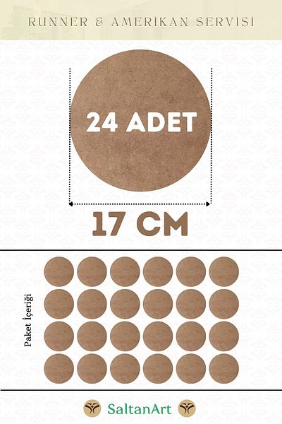 SaltanArt Диаметър 17 см, 24 броя, Supla American Service Runner, MDF, Drolit, магнитна основа, дърво, дебелина 3 мм (2,7 мм).