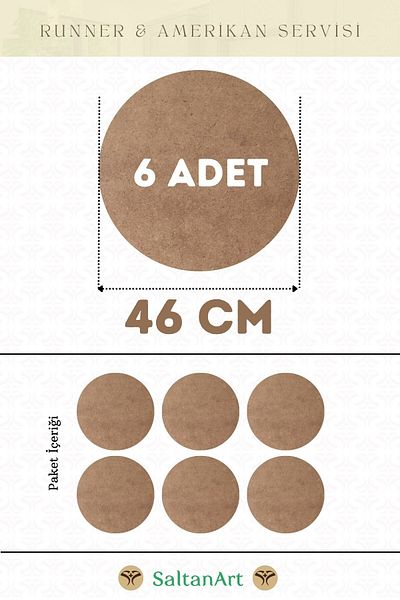 SaltanArt Диаметър 46 см, 6 броя, Supla American Service Runner, MDF, Drolit, магнитна основа, дърво, дебелина 3 мм (2,7 мм).