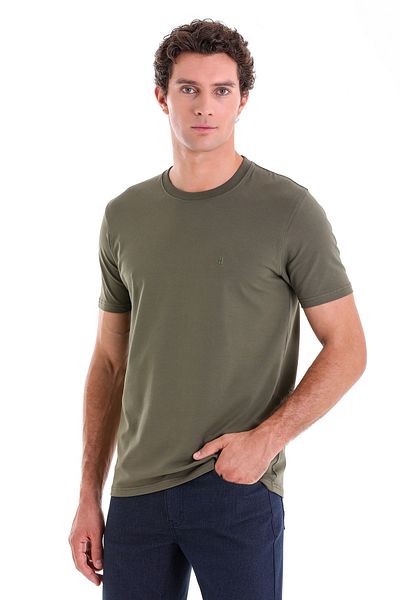 Hatemoğlu Khaki Regular Fit Plain Cotton Crew Neck Knitwear T-Shirt