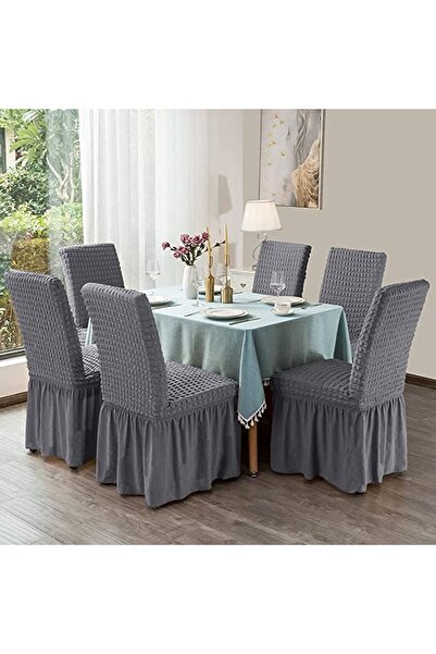 Bright Home غطاء كرسي برايت هوم مع تنورة، مطاط، غطاء كرسي مرن 6 قطع