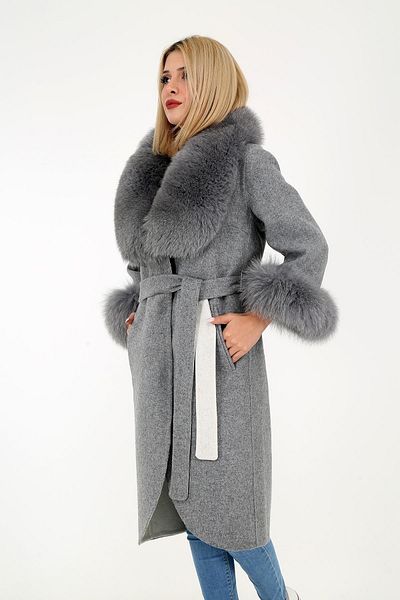 DERİNSS Dka0157 Gray Alpaca Genuine Fur Women's Coat