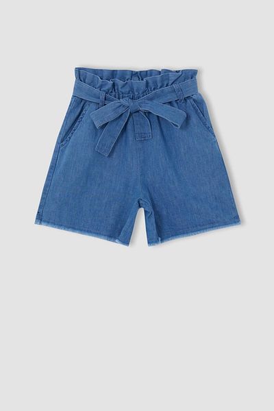 DeFacto Girl's Paperbag Elastic Waist Belted Jean Shorts