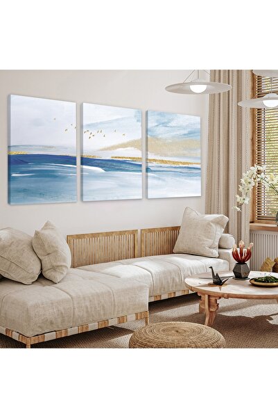 Zevahir Mobilya Dekorasyon Deniz Soyut Desen 3'lü Kanvas Tablo