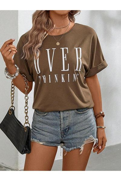 AFROGİYİM Γυναικείο μπλουζάκι Oversize με στάμπα Oversize