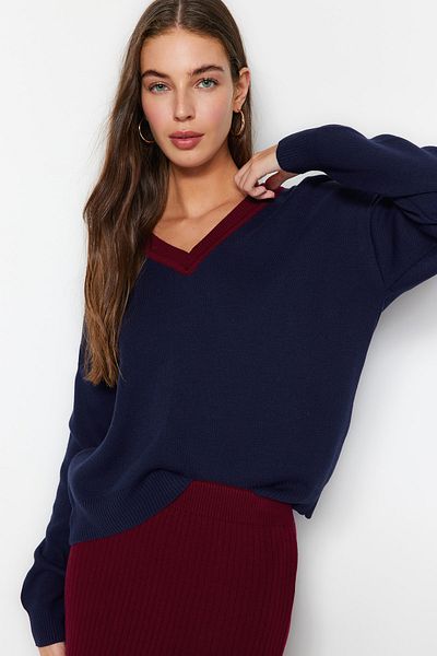 Trendyol Collection Navy Blue Wide Fit Knitwear Top and Bottom Set TWOAW24AU00011