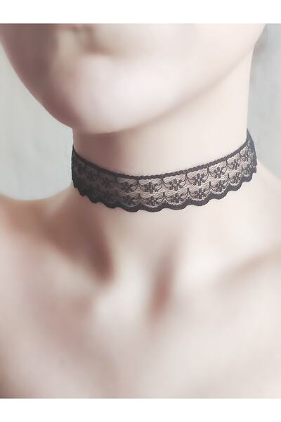 Siyah Dantel Detaylı Choker / Tasma Kolye