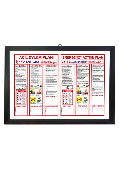 AND Yangın, İlk Yardım, Arama Kurtarma Acil Eylem Planı Çerçeveli Tablo (Türkçe İngilizce)