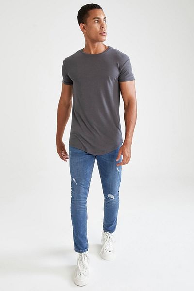 DeFacto Tricou cu mânecă scurtă, lungă, cu gât muscular