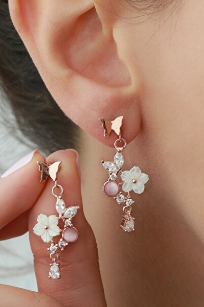 Silvano Jewelry 925 Ayar Gümüş Sedefli Güllü Küpe