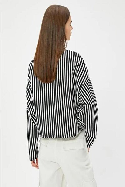 Koton Dámská oversize mikina rolák černý pruhovaný