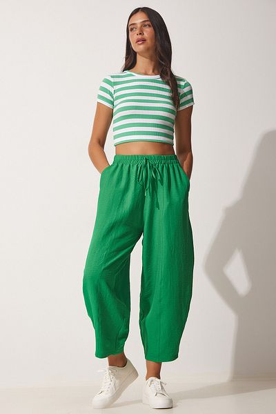 Happiness İstanbul Women's Green Pocketed Ayrobin Shalwar Trousers OH00046