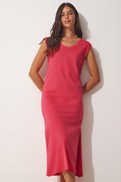 Happiness İstanbul Női sötét rózsaszín, ujjatlan napi kötött ruha UB00112