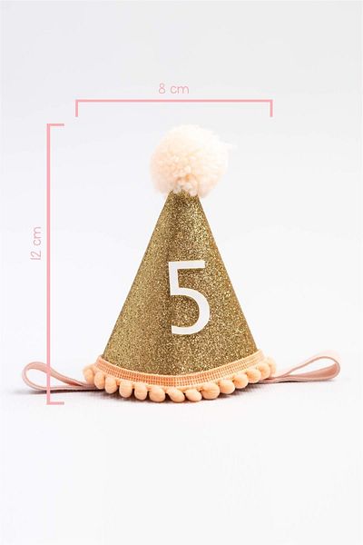 Le Mabelle 5 Year Old Funnel Birthday Crown with Pompom - Salmon