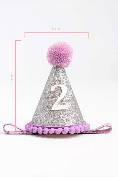 Le Mabelle 2 Year Old Funnel Birthday Crown with Pompom - Lilac